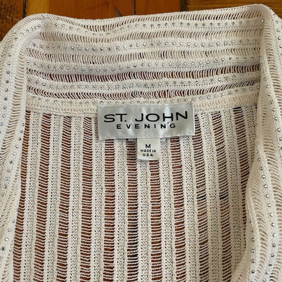 St. John Evening Ivory & Silver Metallic Knit Top Long Sleeve Medium - Picture 3 of 6